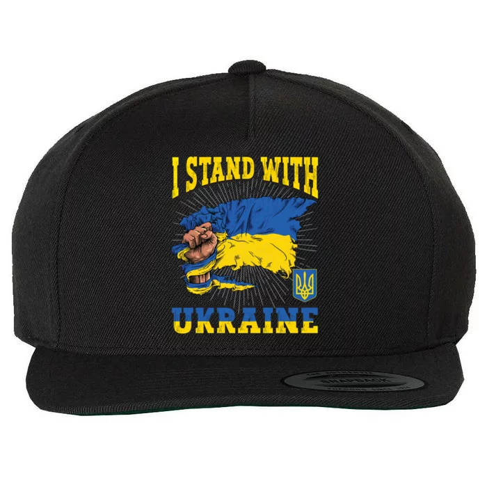 I Stand With Ukraine Ukrainian Fist Flag Funny Gift Wool Snapback Cap