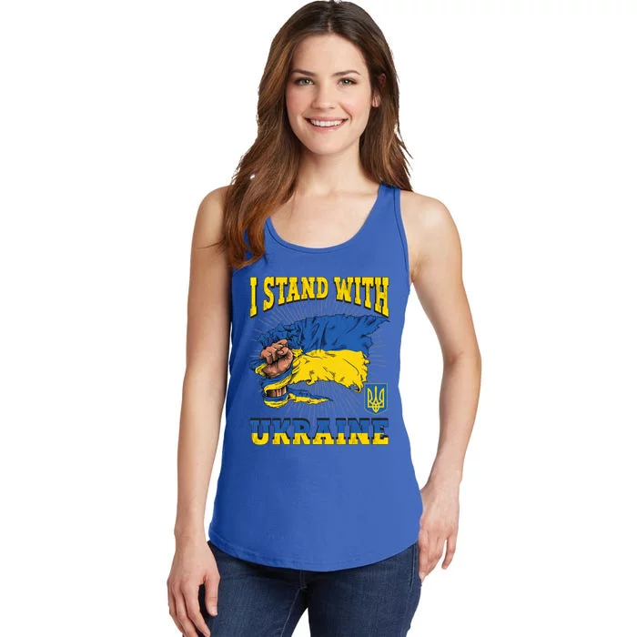 I Stand With Ukraine Ukrainian Fist Flag Funny Gift Ladies Essential Tank