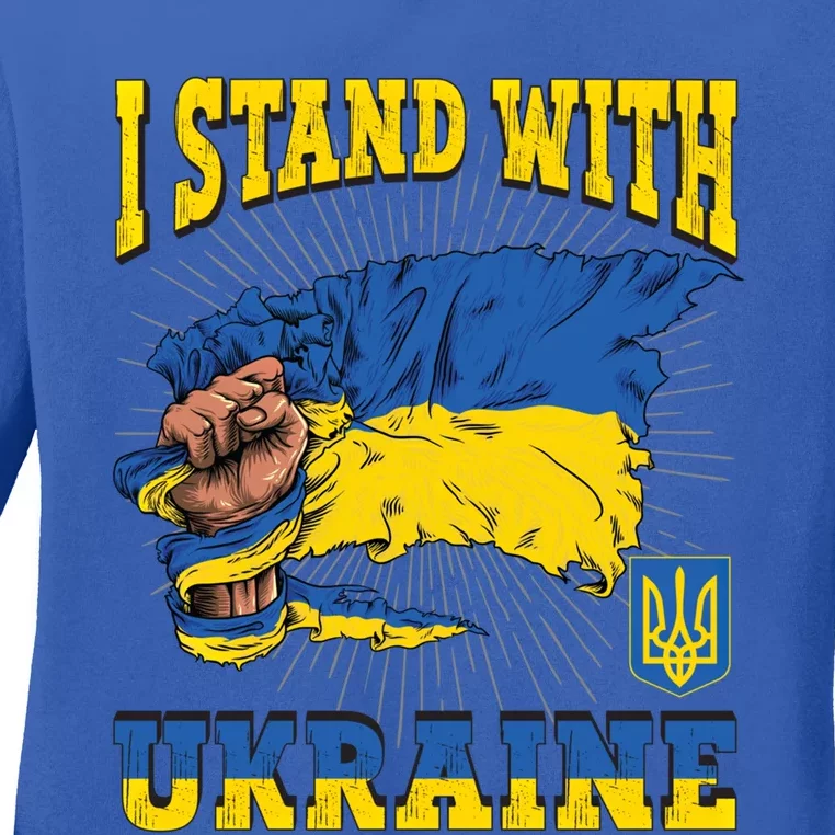 I Stand With Ukraine Ukrainian Fist Flag Funny Gift Ladies Long Sleeve Shirt