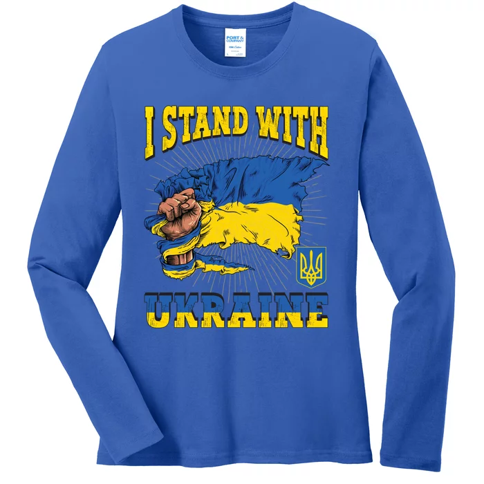 I Stand With Ukraine Ukrainian Fist Flag Funny Gift Ladies Long Sleeve Shirt