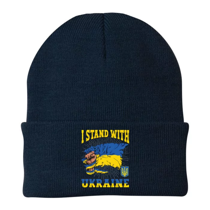 I Stand With Ukraine Ukrainian Fist Flag Funny Gift Knit Cap Winter Beanie