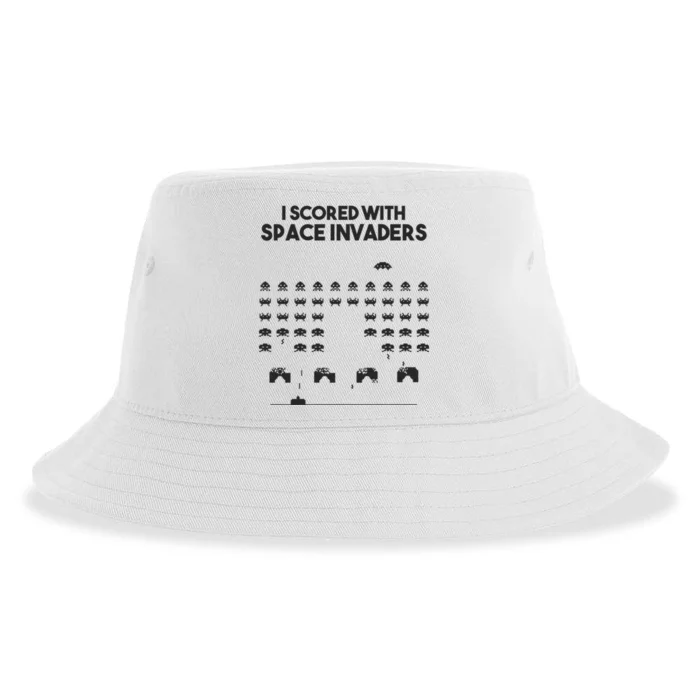 I Scored With Space Invaders Retro Gaming Design Sustainable Bucket Hat