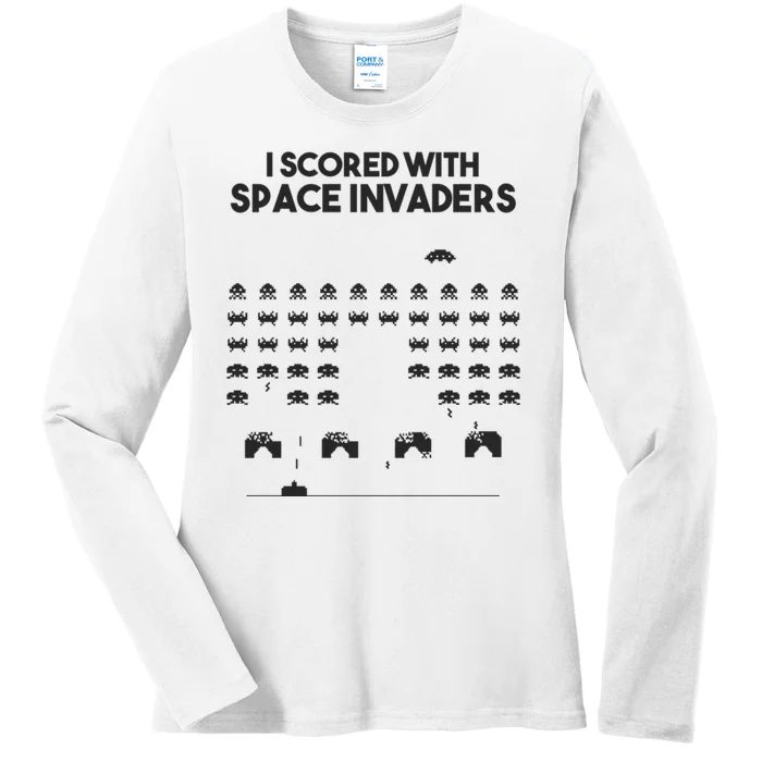 I Scored With Space Invaders Retro Gaming Design Ladies Long Sleeve Shirt