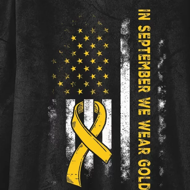 In September We Wear Gold Us Flag Childhood Cancer Awareness Hooded Wearable Blanket