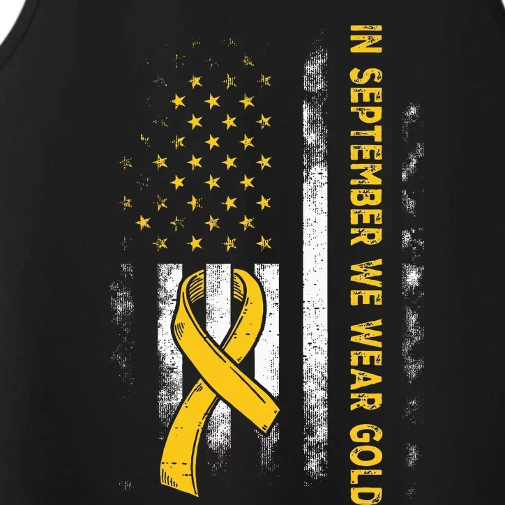 In September We Wear Gold Us Flag Childhood Cancer Awareness Performance Tank