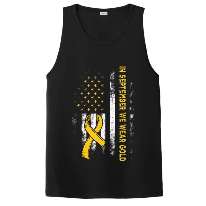 In September We Wear Gold Us Flag Childhood Cancer Awareness Performance Tank