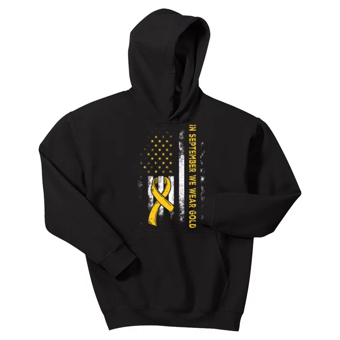 In September We Wear Gold Us Flag Childhood Cancer Awareness Kids Hoodie