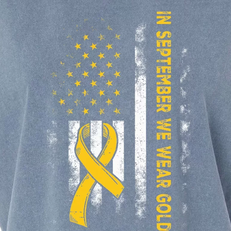 In September We Wear Gold Us Flag Childhood Cancer Awareness Garment-Dyed Women's Muscle Tee