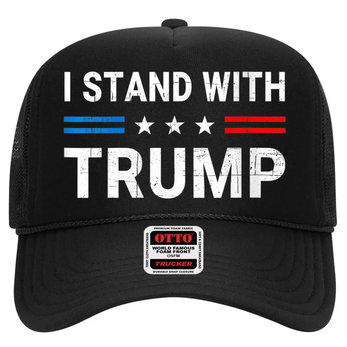 I Stand With Trump American Flag High Crown Mesh Trucker Hat