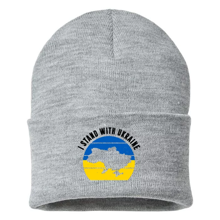 I Stand With Ukraine Ukrainian Map Sustainable Knit Beanie