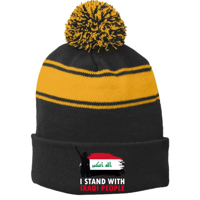 I Stand With Iraqi People Support Iraq Stripe Pom Pom Beanie