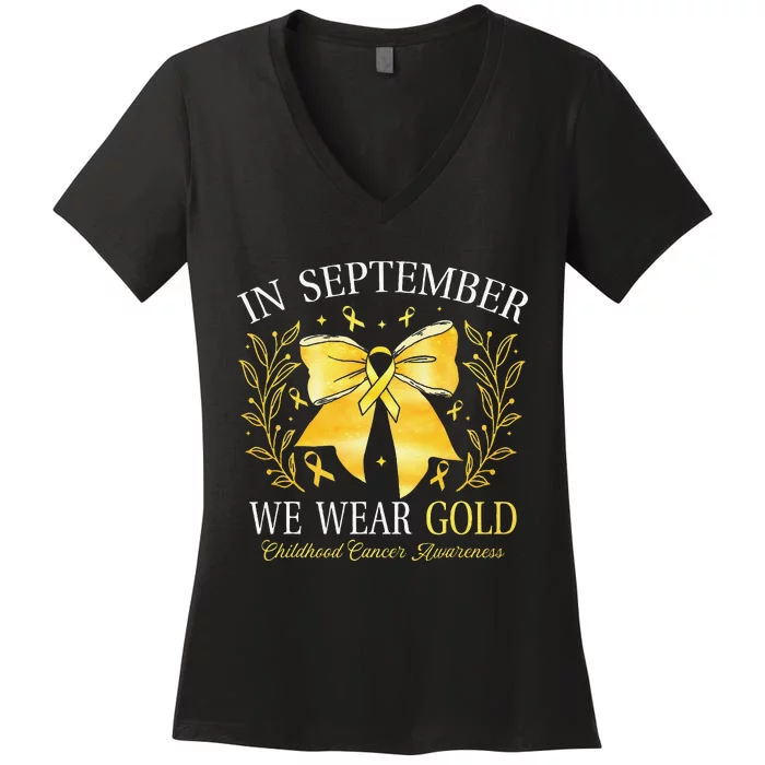 In September We Wear Gold Childhood Cancer Awareness Gift Women's V-Neck T-Shirt