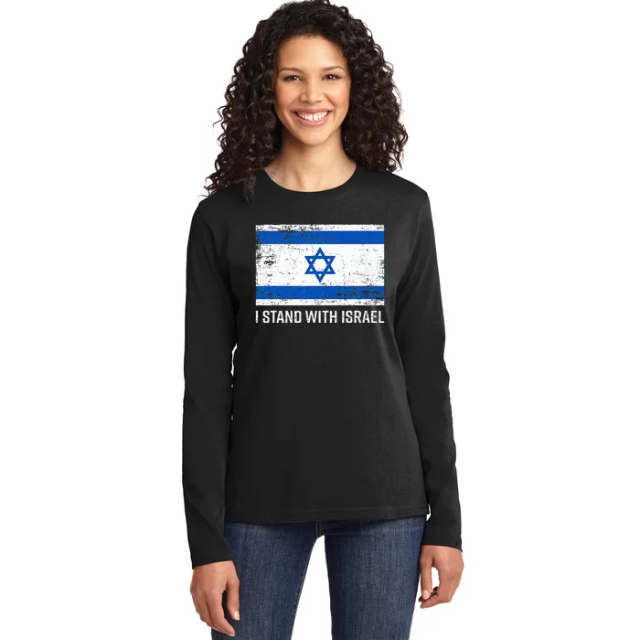 I Stand With Israel  Israeli Flag Jewish Star Of David Ladies Long Sleeve Shirt