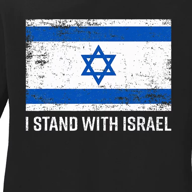 I Stand With Israel  Israeli Flag Jewish Star Of David Ladies Long Sleeve Shirt