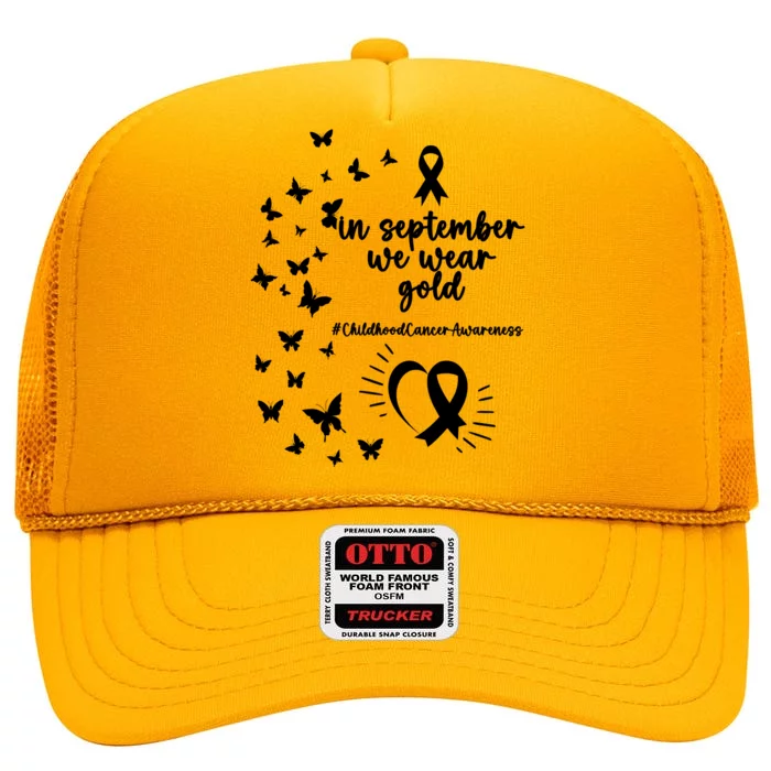 In September We Wear Gold Childhood Cancer Awareness High Crown Mesh Trucker Hat