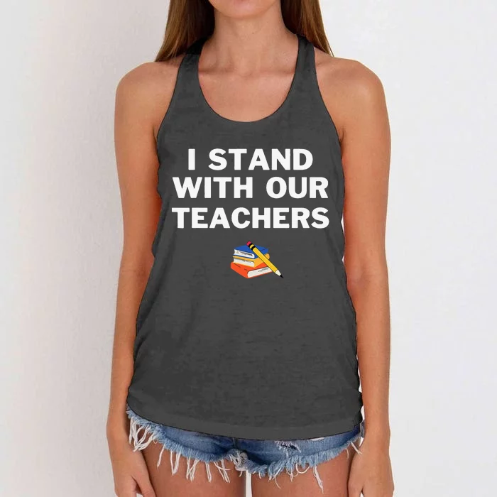 I Stand With Our Teachers & Stand Against Book Banning! Women's Knotted Racerback Tank