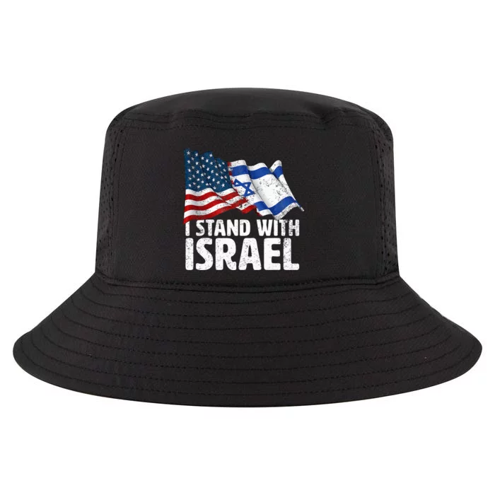 I Stand With Israel USA American Flag w Israel Flag Cool Comfort Performance Bucket Hat