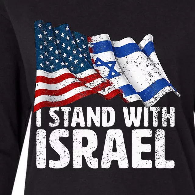 I Stand With Israel USA American Flag w Israel Flag Womens Cotton Relaxed Long Sleeve T-Shirt