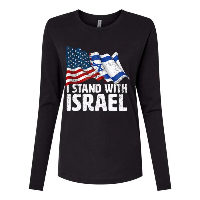 I Stand With Israel USA American Flag w Israel Flag Womens Cotton Relaxed Long Sleeve T-Shirt