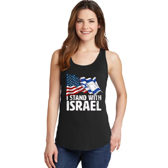 I Stand With Israel USA American Flag w Israel Flag Ladies Essential Tank