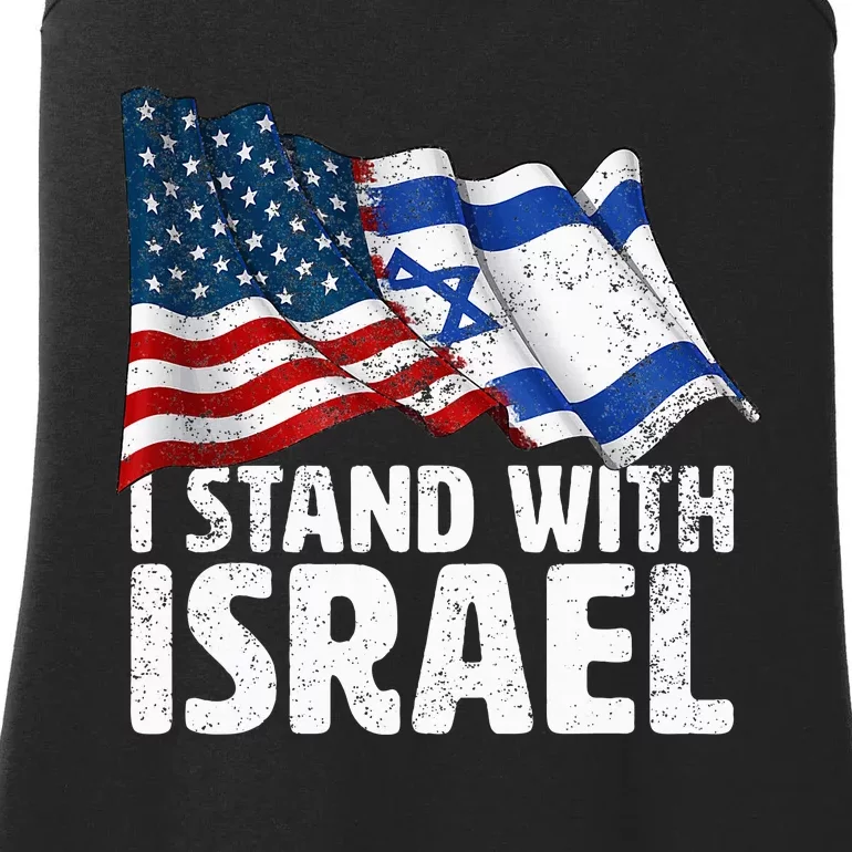 I Stand With Israel USA American Flag w Israel Flag Ladies Essential Tank