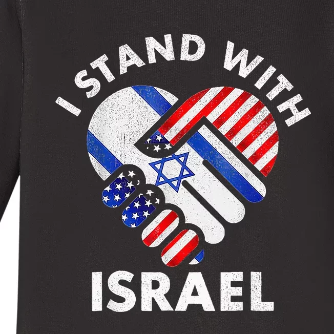 I Stand With Israel USA American Flag with Israel Flag Baby Long Sleeve Bodysuit