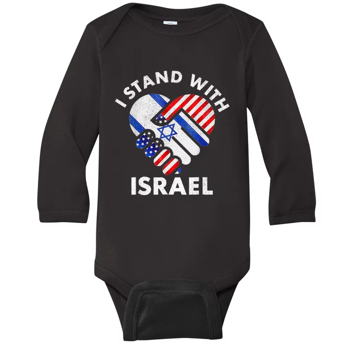 I Stand With Israel USA American Flag with Israel Flag Baby Long Sleeve Bodysuit