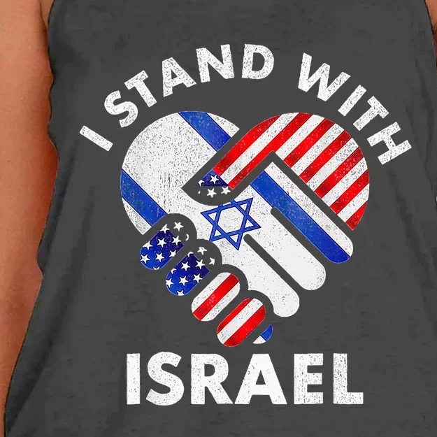 I Stand With Israel USA American Flag with Israel Flag Women's Knotted Racerback Tank