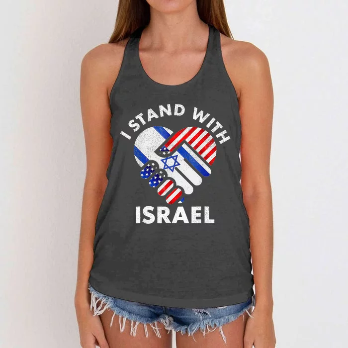 I Stand With Israel USA American Flag with Israel Flag Women's Knotted Racerback Tank