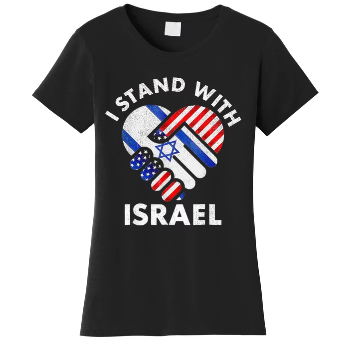 I Stand With Israel USA American Flag with Israel Flag Women's T-Shirt