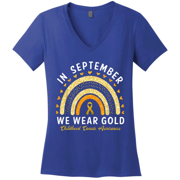 In September We Wear Gold Childhood Cancer Awareness Women's V-Neck T-Shirt