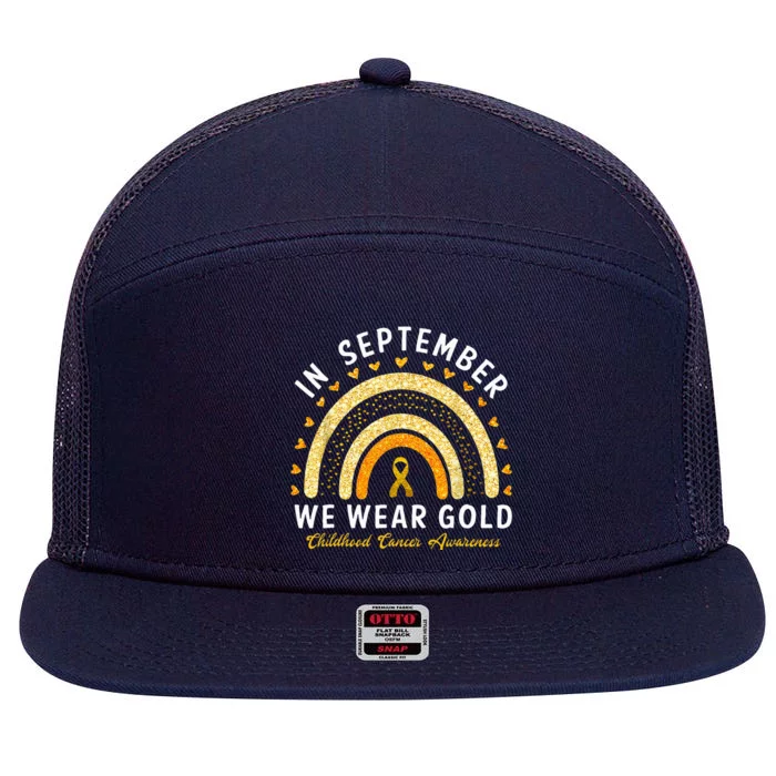 In September We Wear Gold Childhood Cancer Awareness 7 Panel Mesh Trucker Snapback Hat