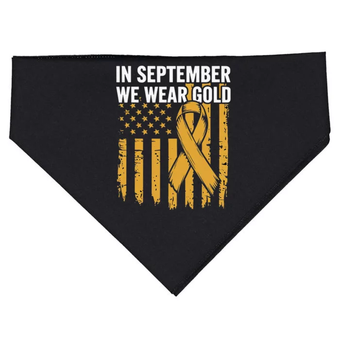 In September We Wear Gold Childhood Cancer Awareness Us Flag USA-Made Doggie Bandana