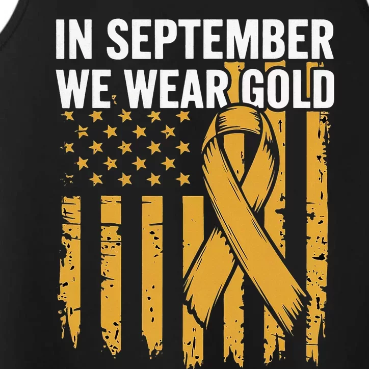 In September We Wear Gold Childhood Cancer Awareness Us Flag Performance Tank