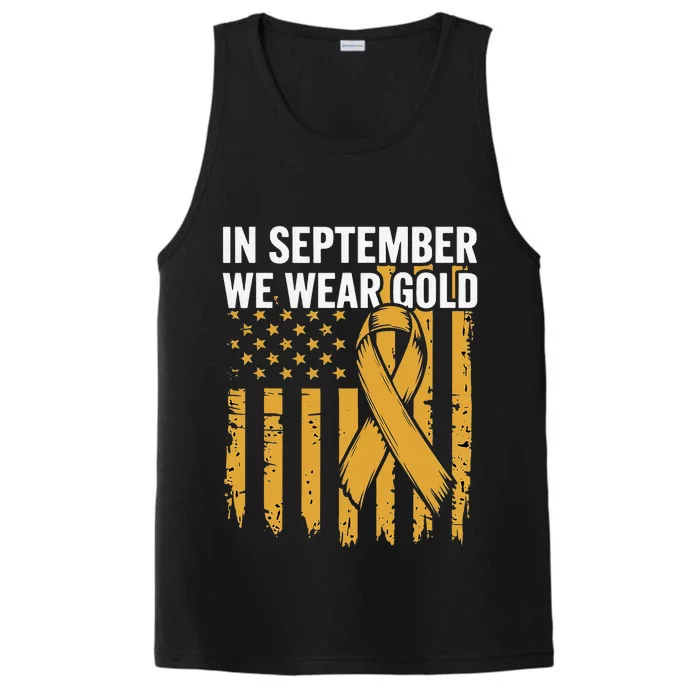 In September We Wear Gold Childhood Cancer Awareness Us Flag Performance Tank