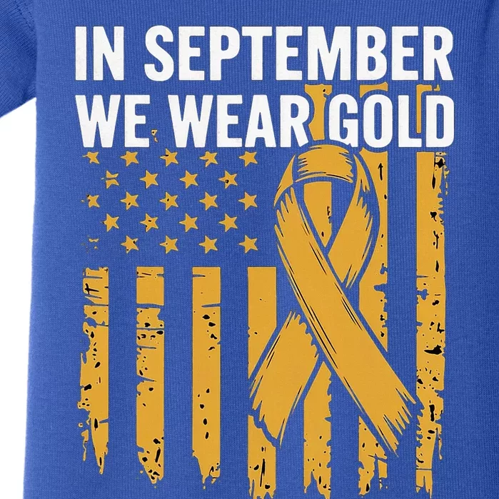 In September We Wear Gold Childhood Cancer Awareness Us Flag Baby Bodysuit