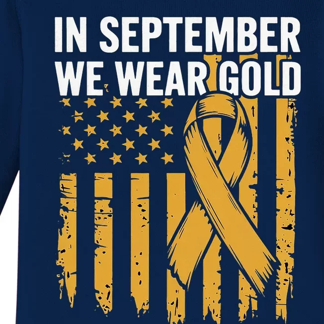 In September We Wear Gold Childhood Cancer Awareness Us Flag Baby Long Sleeve Bodysuit