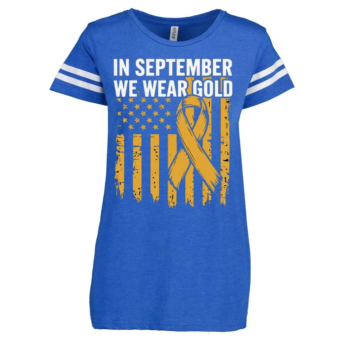 In September We Wear Gold Childhood Cancer Awareness Us Flag Enza Ladies Jersey Football T-Shirt