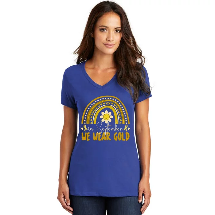 In September We Wear Gold Childhood Cancer Awareness Women's V-Neck T-Shirt