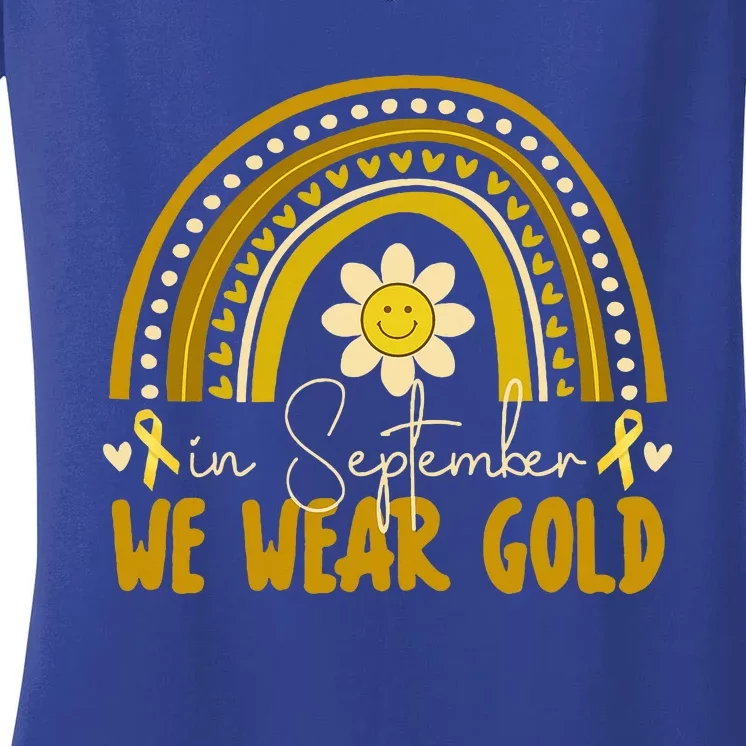 In September We Wear Gold Childhood Cancer Awareness Women's V-Neck T-Shirt