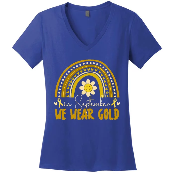 In September We Wear Gold Childhood Cancer Awareness Women's V-Neck T-Shirt