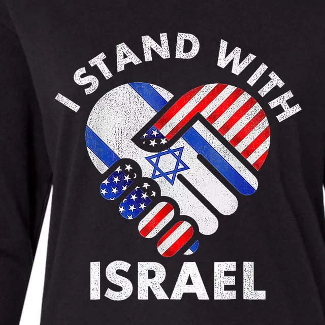 I Stand With Israel Usa American Flag With Israel Flag Heart Womens Cotton Relaxed Long Sleeve T-Shirt