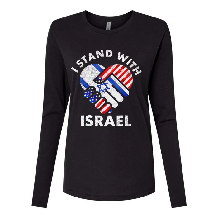 I Stand With Israel Usa American Flag With Israel Flag Heart Womens Cotton Relaxed Long Sleeve T-Shirt