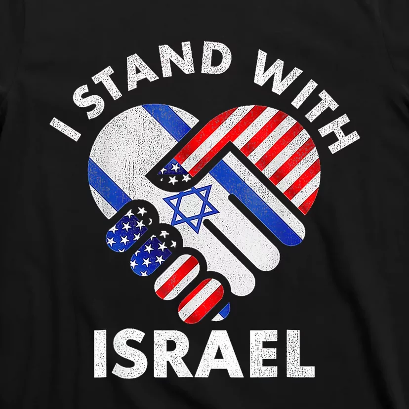 I Stand With Israel Usa American Flag With Israel Flag Heart T-Shirt