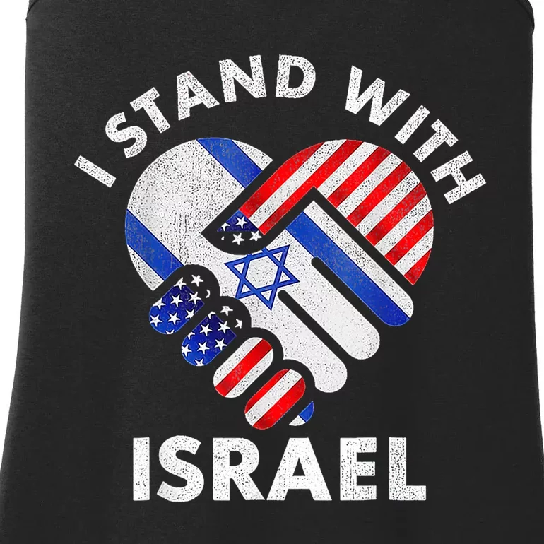 I Stand With Israel Usa American Flag With Israel Flag Heart Ladies Essential Tank