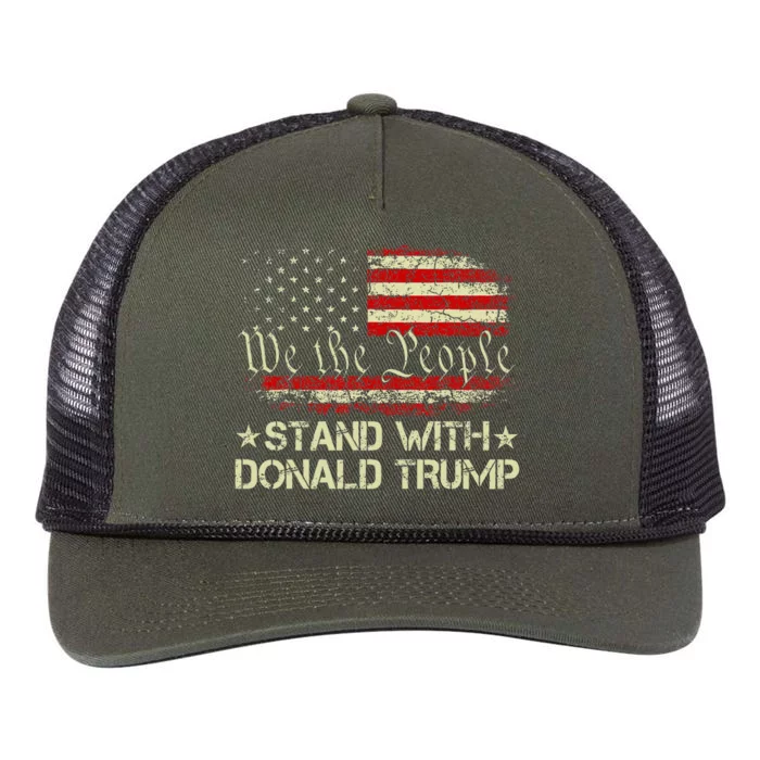 I Stand With Donald Trump Support Pro Trump American Flag Retro Rope Trucker Hat Cap