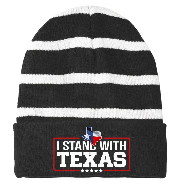 I Stand With Texas Flag Barbed Wire Striped Beanie with Solid Band