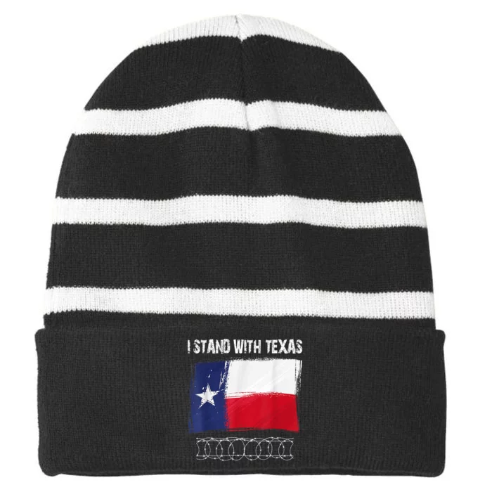 I Stand With Texas Come And Take It Striped Beanie with Solid Band