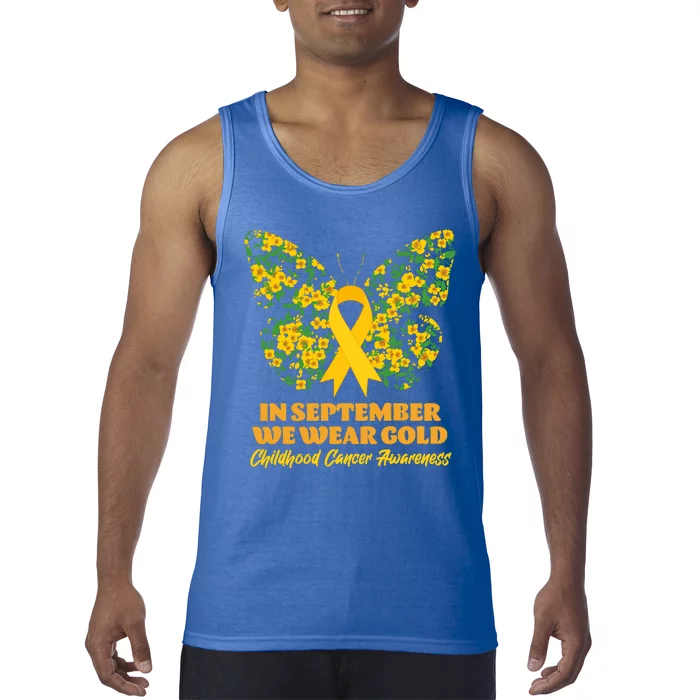 In September We Wear Gold Childhood Cancer Awareness Flower Butterfly Tank Top