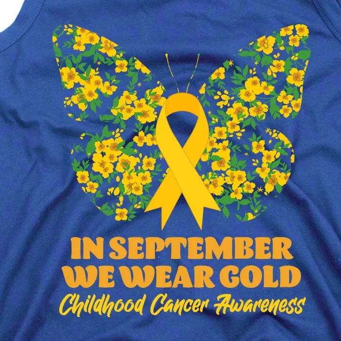 In September We Wear Gold Childhood Cancer Awareness Flower Butterfly Tank Top